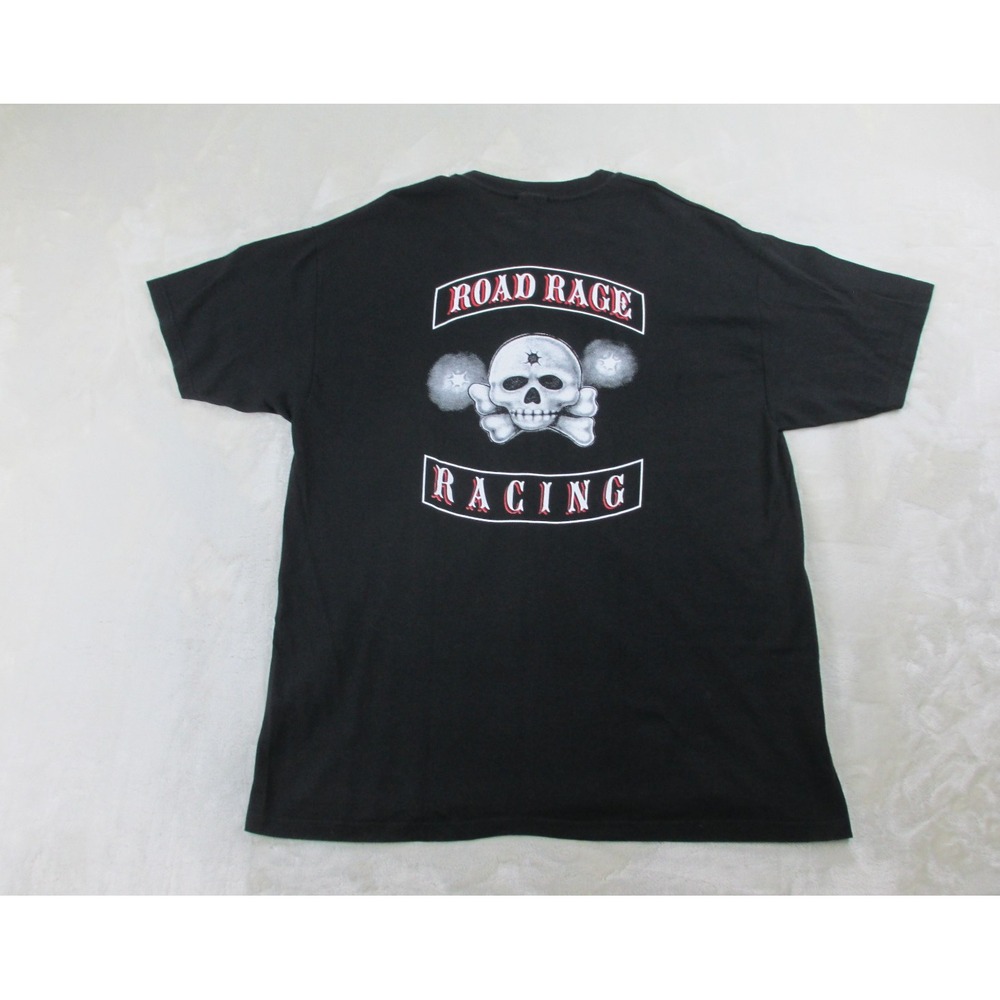 VINTAGE Stedman Shirt Mens Extra Large Black Road Rage Racing Skull*